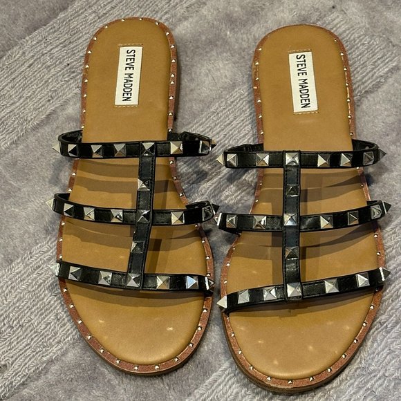 STEVE MADDEN Black Studded Strappy Sandals - Picture 1 of 3